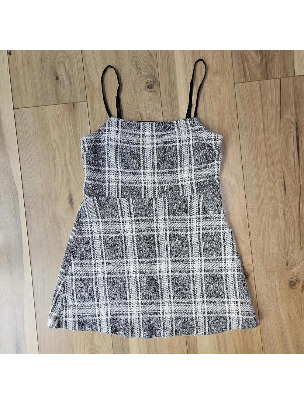 Urban Outfitters White and grey plaid mini twill dress Medium